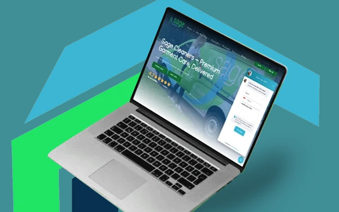 The Sage Cleaners website built by Cleaner Marketing on a laptop