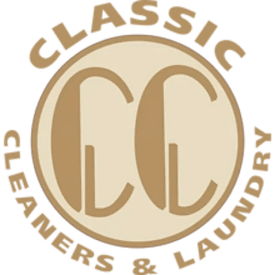 Logo for Classic Cleaners & Laundry featuring two large overlapping "C" letters inside a beige circle, with the business name around the circle in tan lettering.