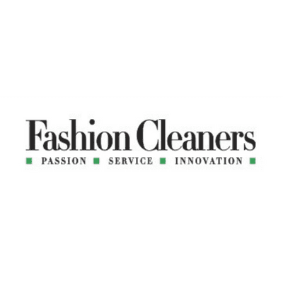 Fashion Cleaners logo with the words "Passion," "Service," and "Innovation" in capital letters underneath, separated by green squares.