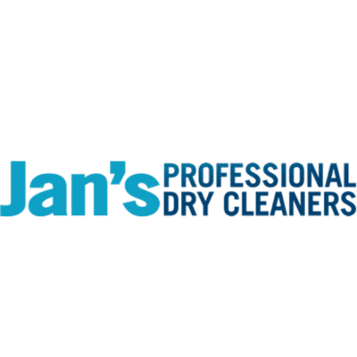 Logo for "Jan's Professional Dry Cleaners" with "Jan's" in large light blue text and "Professional Dry Cleaners" in smaller dark blue text on a transparent background.
