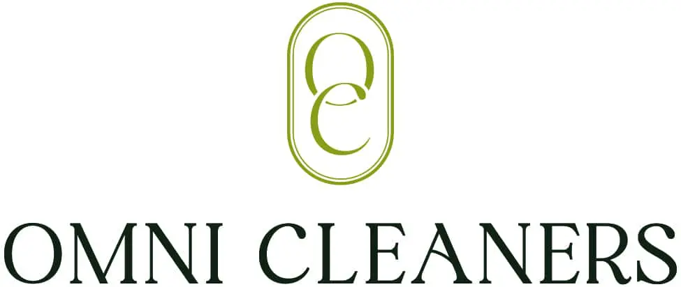 Omni Cleaners logo with overlapping "O" and "C" in a green oval above the company name in bold, dark green capital letters.