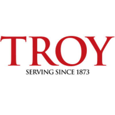 Red text "TROY" in large font above smaller black text "SERVING SINCE 1873" on a transparent background.