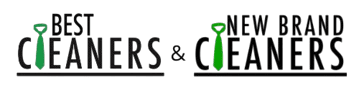 Logo for "Best Cleaners & Grass Brand Cleaners" with a green shovel incorporated as the letter "L" in both "Cleaners" and "Grass Brand Cleaners.