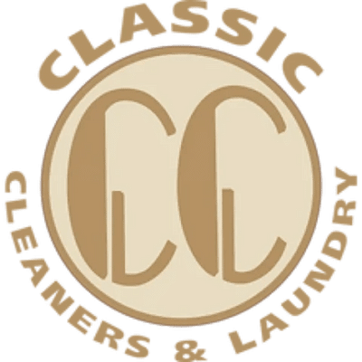 Logo for Classic Cleaners & Laundry featuring two large overlapping "C" letters inside a beige circle, with the business name around the circle in tan lettering.