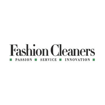Fashion Cleaners logo with the words "Passion," "Service," and "Innovation" in capital letters underneath, separated by green squares.