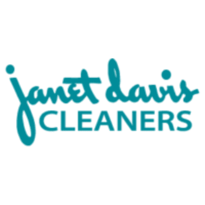 Teal logo with cursive text reading "janet davis" above bold capitalized text "CLEANERS" on a transparent background.