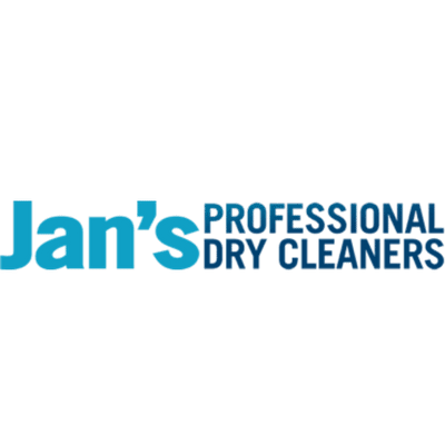 Logo for "Jan's Professional Dry Cleaners" with "Jan's" in large light blue text and "Professional Dry Cleaners" in smaller dark blue text on a transparent background.
