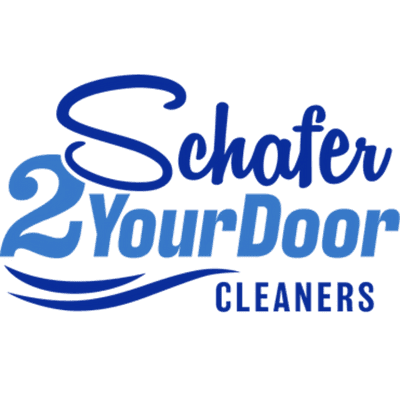 Logo for "Schafer 2 Your Door Cleaners" in blue text, featuring a stylized number 2 and wavy lines beneath the main text.