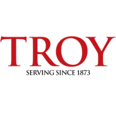 Red text "TROY" in large font above smaller black text "SERVING SINCE 1873" on a transparent background.