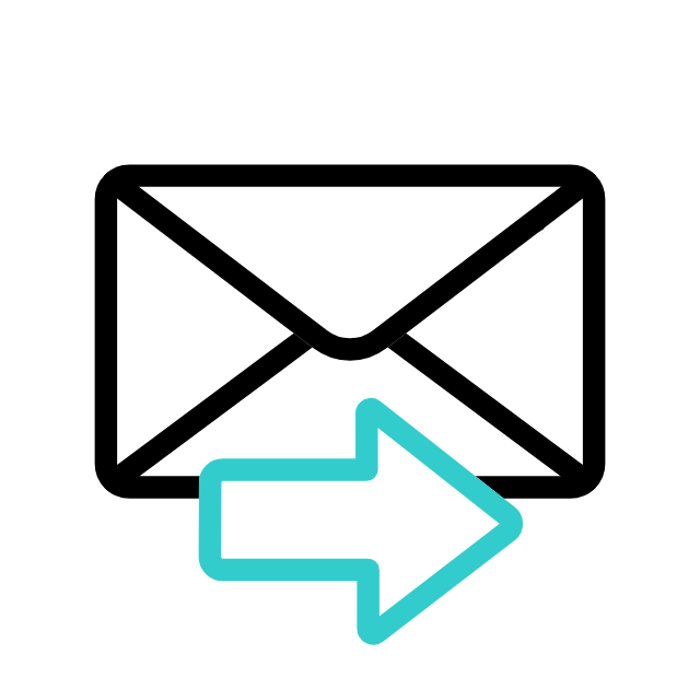 Outline of an envelope with a blue arrow pointing to the right in front of it, symbolizing sending or forwarding an email or message.