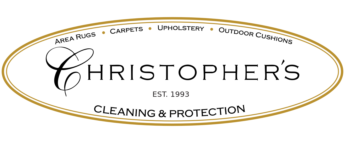 Logo for Christopher’s Cleaning & Protection, established 1993, with services listed: area rugs, carpets, upholstery, and outdoor cushions.