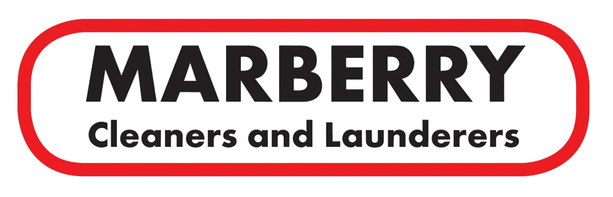 Logo for Marberry Cleaners and Launderers with bold black text inside a rounded red outline.