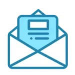Illustration of an open envelope containing a blue letter with text lines visible.