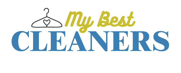 Logo with a hanger and a heart above the words "My Best CLEANERS" in yellow and blue text on a black background.