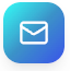White envelope icon centered on a blue and teal gradient rounded square background, representing email or messaging.
