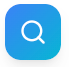 A white magnifying glass icon centered on a blue gradient rounded square background.