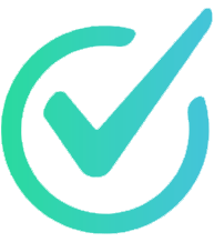 A teal check mark inside an incomplete circle on a light gray background.