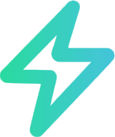 A simple, stylized green and blue gradient lightning bolt icon on a light gray background.