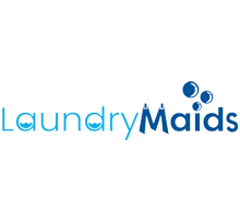 Laundry Maids logo with the words &ldquo;Laundry Maids&rdquo; in blue text and three blue bubbles above the letters &ldquo;aids.&rdquo;.