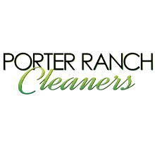 Logo for Porter Ranch Cleaners with "PORTER RANCH" in black uppercase letters and "Cleaners" in green script below.