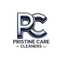 Logo with large metallic letters "PC" above the words "Pristine Care Cleaners" in bold, capitalized font.