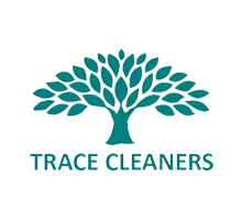Logo featuring a stylized teal tree above the text "TRACE CLEANERS" in capital letters.