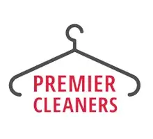 A wire hanger outline with the words "PREMIER CLEANERS" in red capital letters centered below the hook.