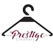 Logo featuring a black clothes hanger outline with the text "Prestige Cleaners" written below, "Prestige" in cursive and "Cleaners" in uppercase letters.